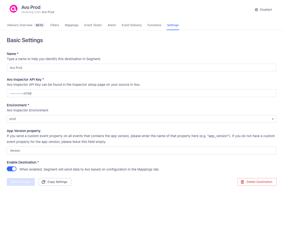 Destination Settings